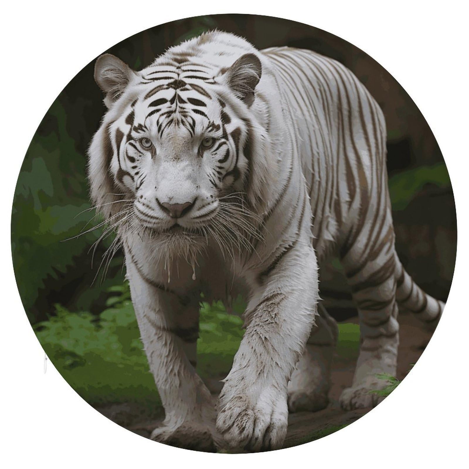 Wsoihfec Style Majestic White Bengal Tiger Seat Cushion Round Chair Pad