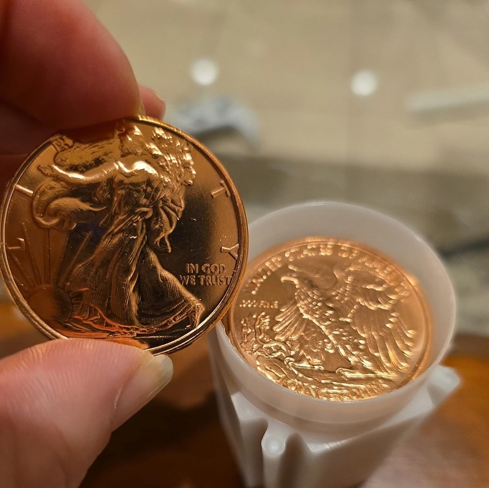 Moneda/onza de cobre .999 "WALKING LIBERTY". 39 mm