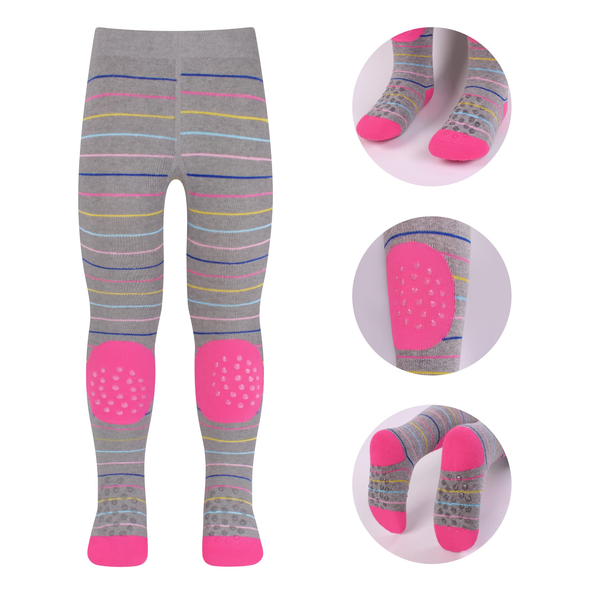 L&K-II Confezione da 3 collant per gattonare per bambini, con suola in ABS, antiscivolo, motivo animale, 2732
