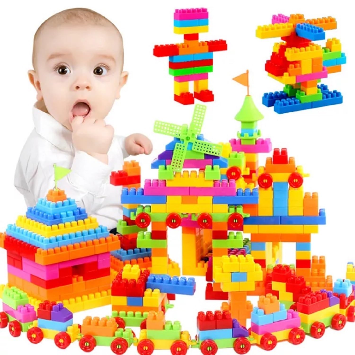 ANKIRANT MEGA Piece Building Block Toy Set with Jumbo Brightly Colored 8 Unique Fun Shapes Giant Big Blocks for 3 Years Old Boys & Girls Kids Best Gift Toy Educational Learning Game (Small 200 Block)