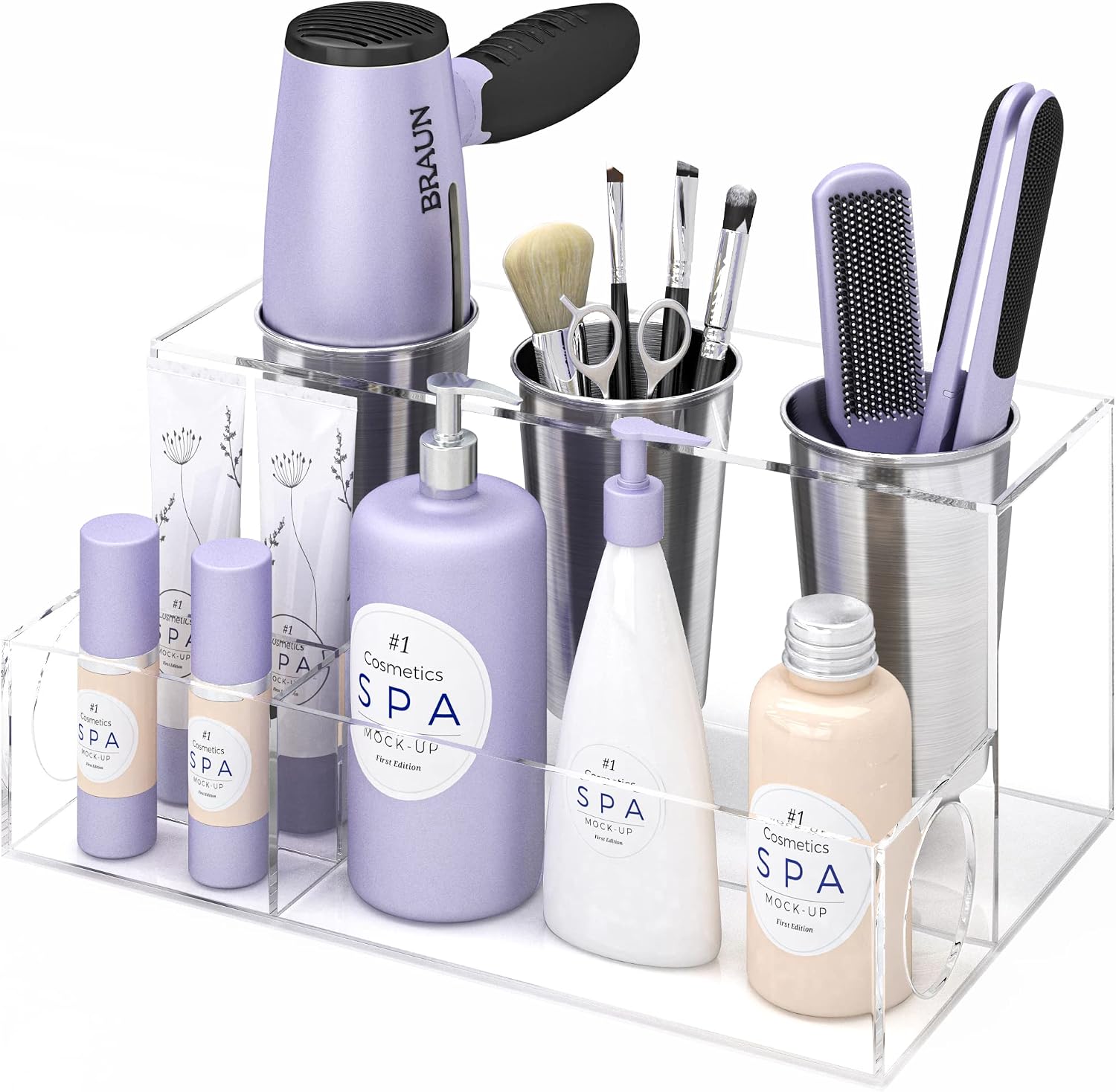 AKTOP Acrylic Hair Tool Organizer - Blow Dryer Holder, Hair Styling Tools & Accessories Organizer, Bathroom Vanity Countertop Storage for Hair Dryer, Flat Irons, Curling Irons - Hold Hot Tools, Clear