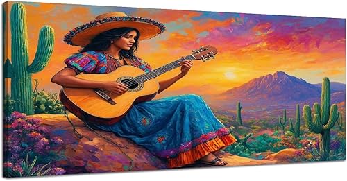 Miniatura 11 de Canvas Wall Art Prints Funny Skeleton Mexicano Culture Skeleton Vaquero Guitarra Halloween Large Framed Artwork Wall Paintings Pictures Posters