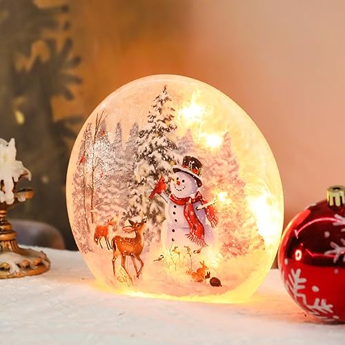 Miniatura 8 de Muñecos de nieve iluminados de Navidad, decoración de interior de cristal agrietado, luz LED, florero de muñecos de nieve, lámpara de cardenal y