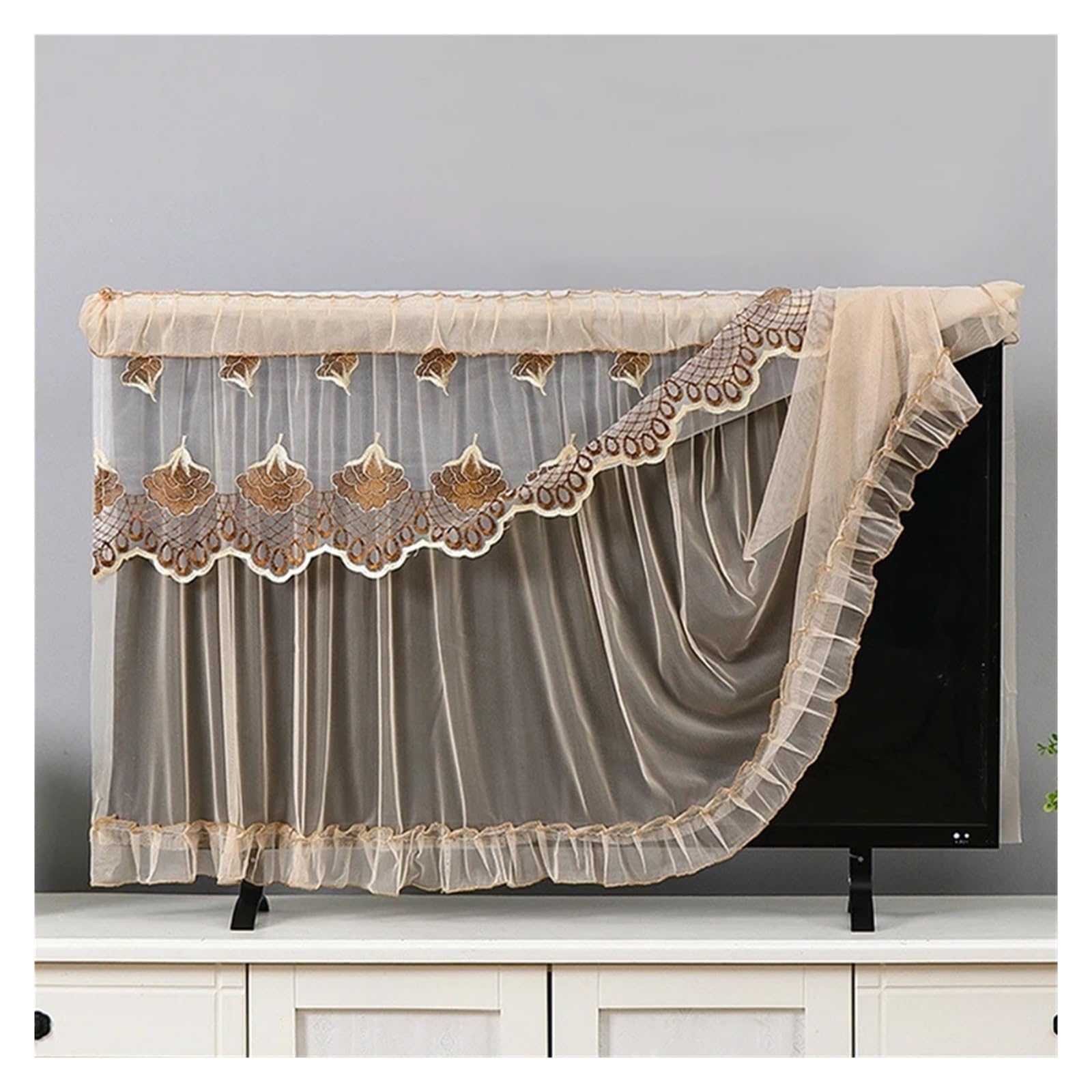 Tv Covers TV Screen Monitor Protector Cover 32/42/52inch Television LCD Lace Embroidery Home Decorations for home(52inch)