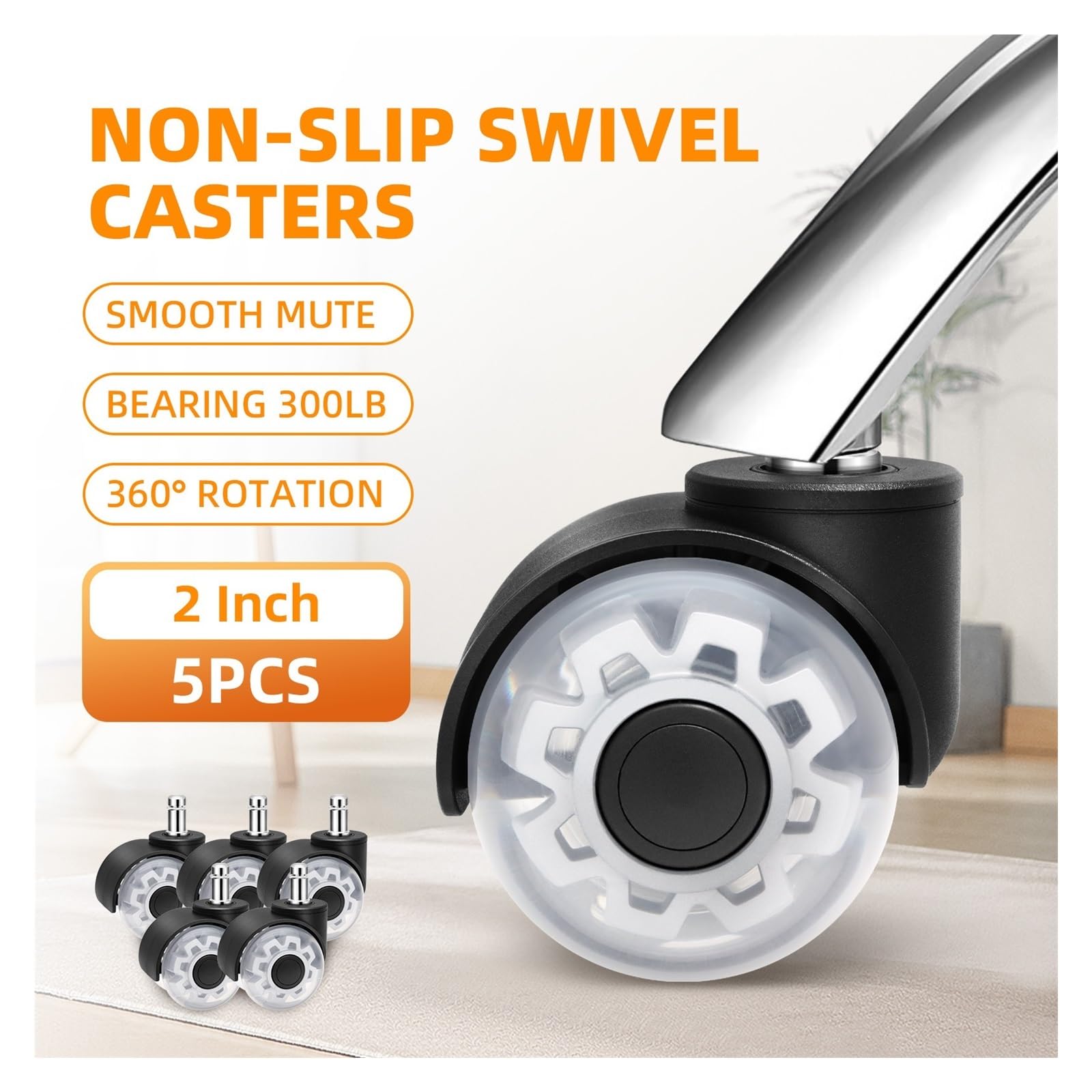 AD 5PCS Rueda silenciosa universal for silla de oficina | Ruedas giratorias de goma suaves y seguras for muebles, ruedas for sillas for escritorio y oficina