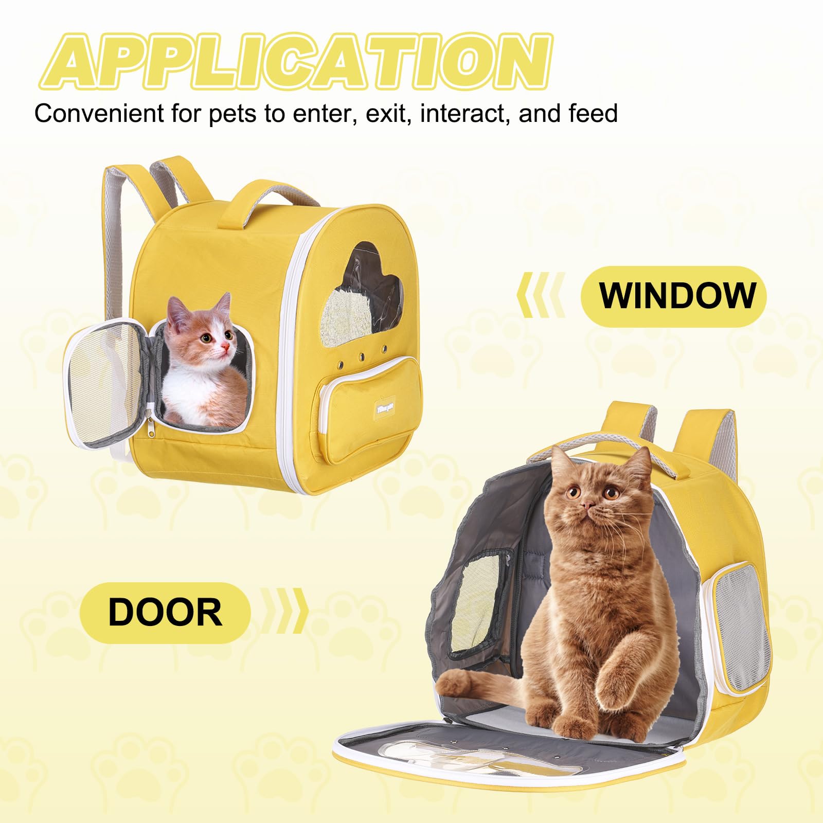 sourcing map Katzenrucksack, großer Platz und atmungsaktiv, Haustier-Wanderrucksack, Reiserucksack für Katzen oder kleine Hunde, Welpen, geeignet für Wandern/Camping/Reisen (Gelb, 38,1 x 25,4 x 38,1