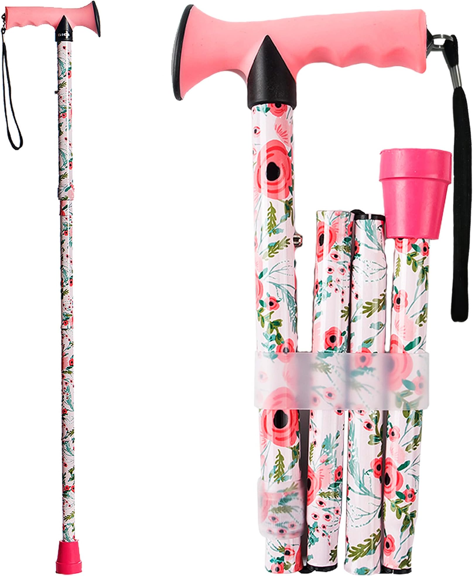 Folding Cane - Walking Cane for Men and Women - Floral,Foldable,Lightweight,Adjustable,Portable Hand Walking Stick-Canes for Seniors & Adults,Comfortable T Handles Walking Stick