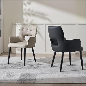 Adjustable Office Computer Chair with Armrest 1pcs Leather Surface Upholstered Armchair Dining Chairs with Solid Wood Frame(Black)