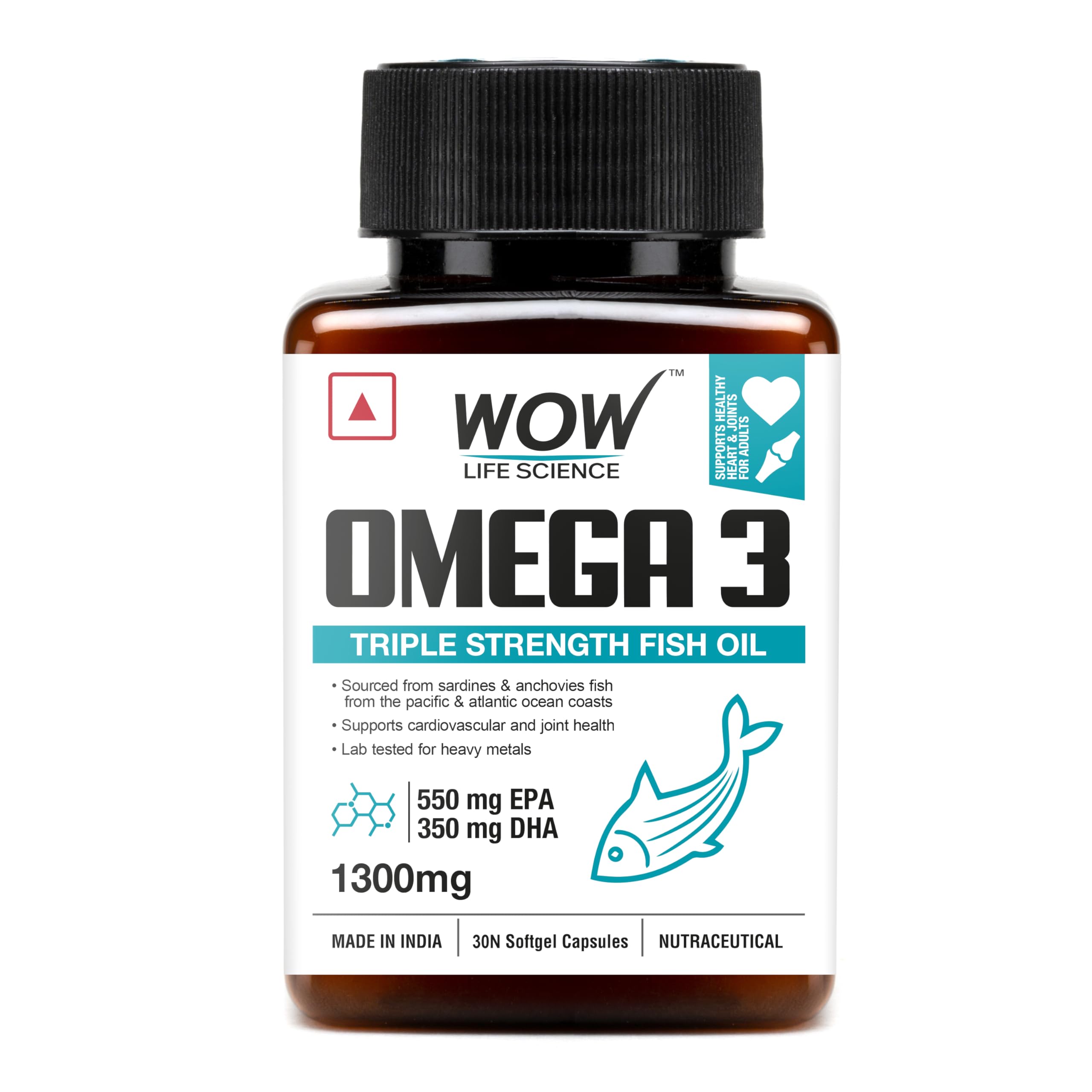 WOW Life Science Omega-3 Fish Oil 1300mg - 30 Capsules| For Men & Women | 3X Strength - 550 mg EPA & 350 mg DHA| For Muscle & Joint Support, Healthy Heart & Cognitive Support| No Fishy Burps (B0B2JQHF4M) Amazon Price History, Amazon Price Tracker
