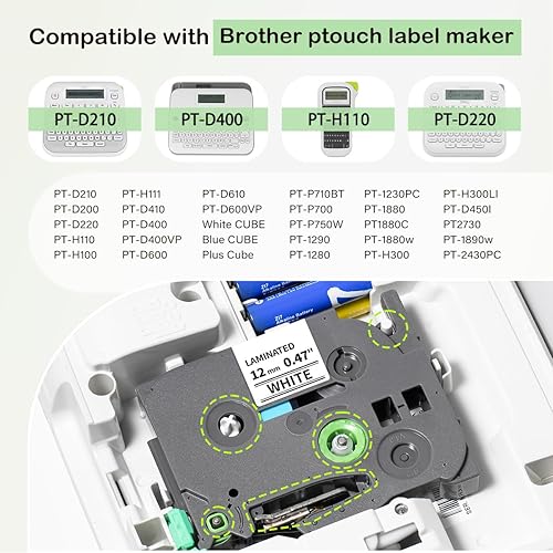Miniatura 3 de TZE231 - Cinta para etiquetadora compatible con Brother P Touch TZe-231 0.472 in 0.47 pulgadas, cinta blanca laminada TZ de 12 pulgada para PT-D210