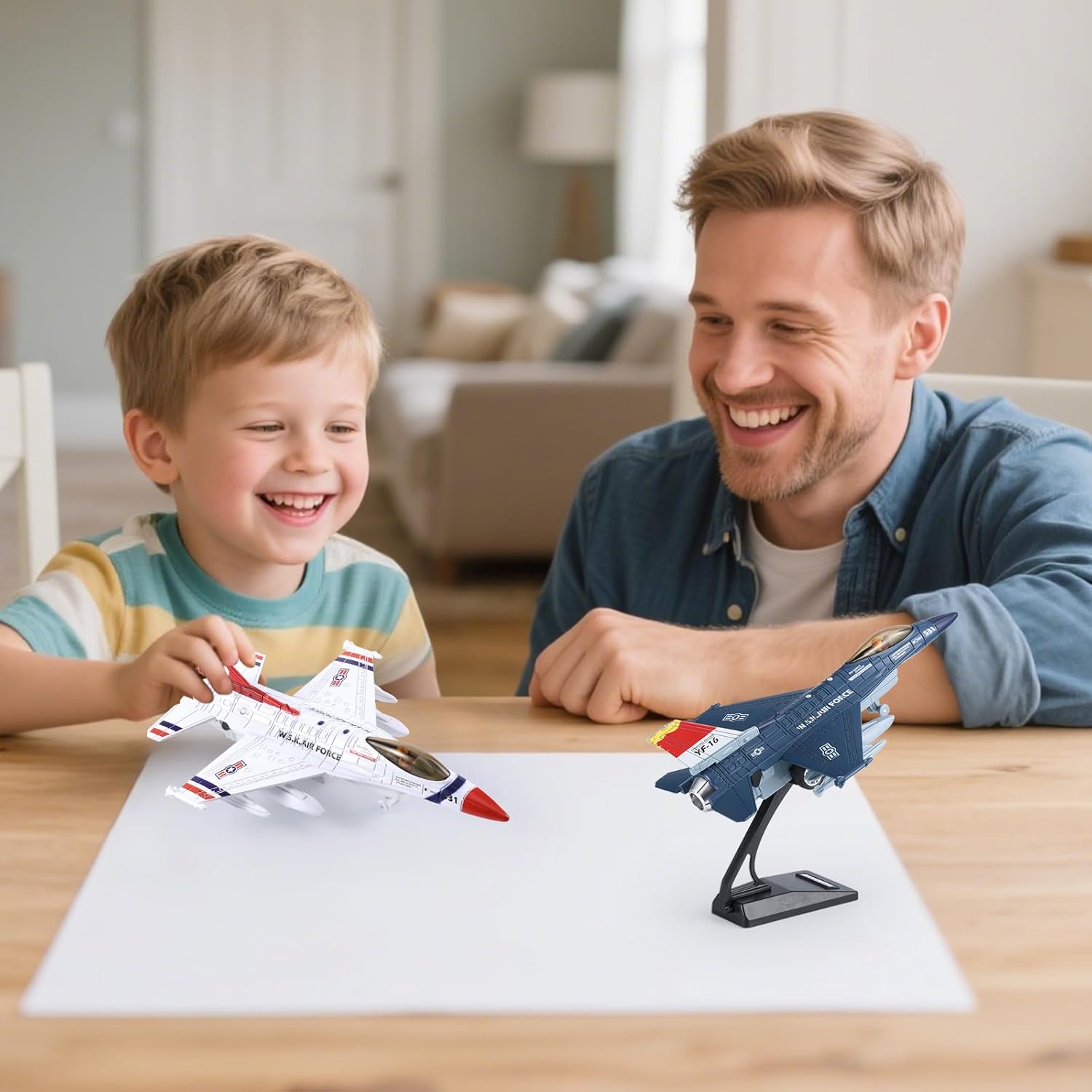 Crelloci Diecast Metal Alloy Fighter Jet Military Airplane Toy with Mist Spray, Lights & Sounds, Pull Back Function Army Air Force Aircraft for Kids, Toddlers Ages 3+, Gift for Boys Girls (White)