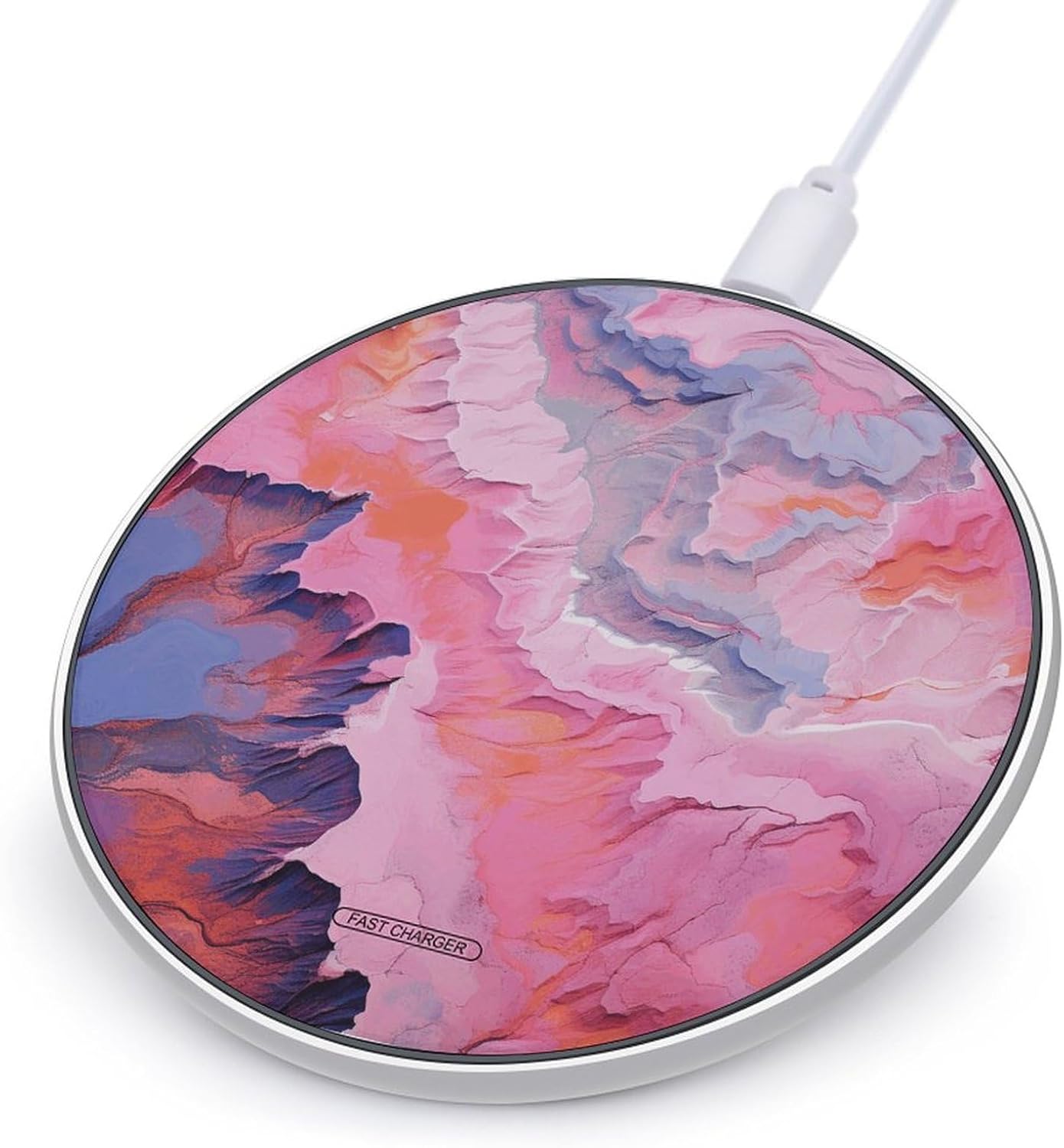 Light Peach Painting Wireless Charger 10W Max Fast Wireless Charging Pad Lightweight Charging Station Portable Ultra Slim Charger Mat for Most Phone for Travel Home Office Desk