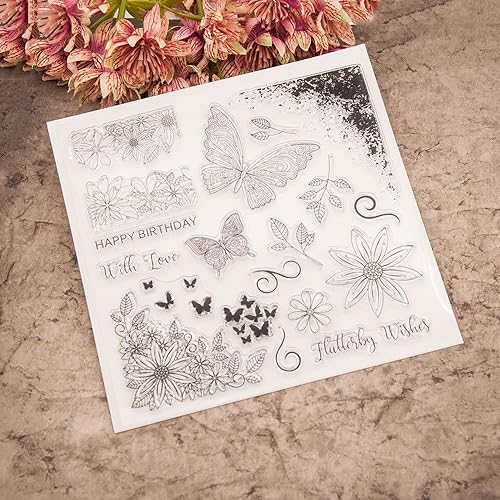 Miniatura 3 de Arbuya Sellos transparentes de mariposa para hacer tarjetas y diarios, flores, esquinas, hojas, sellos de goma para manualidades, álbumes de