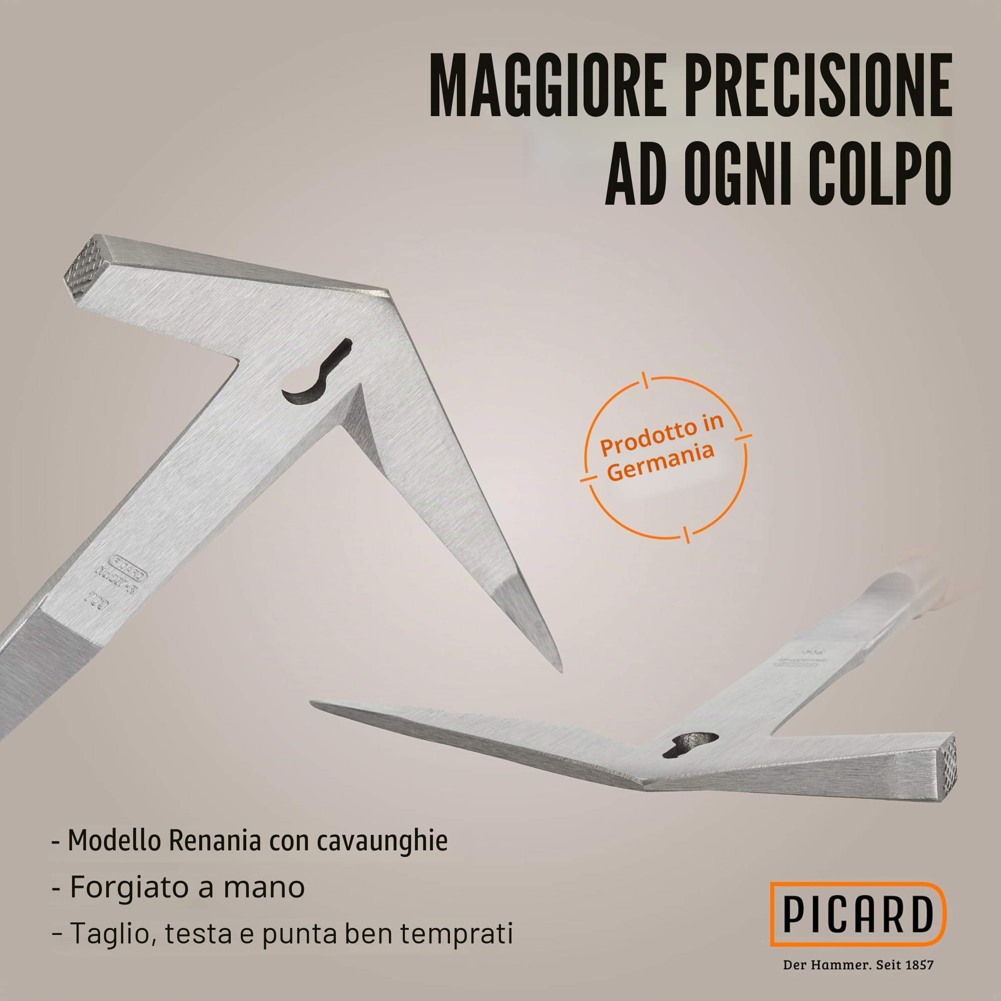 PICARD martello per ardesia n. 207 R XS | Martello professionale per destra con impugnatura in pelle | Hammer artigianale in acciaio speciale con bilanciamento perfetto e tagliente rinforzato