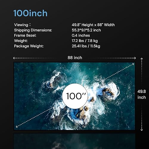 Miniatura 6 de Pantalla de proyector de marco fijo de 100 pulgadas, ganancia de 1.3 dB, 80% PQE, 4K8K Ultra HD, pantalla de proyector de montaje en pared 3D,