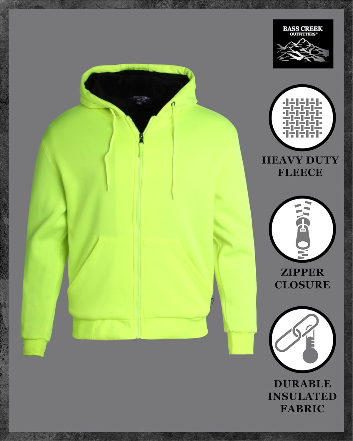 Bass Creek Outfitters Mens High Vis Hoodie - Heavyweight Water Resistant Sherpa Lined Work Hoodies for Men (M-XXL) - Image 3