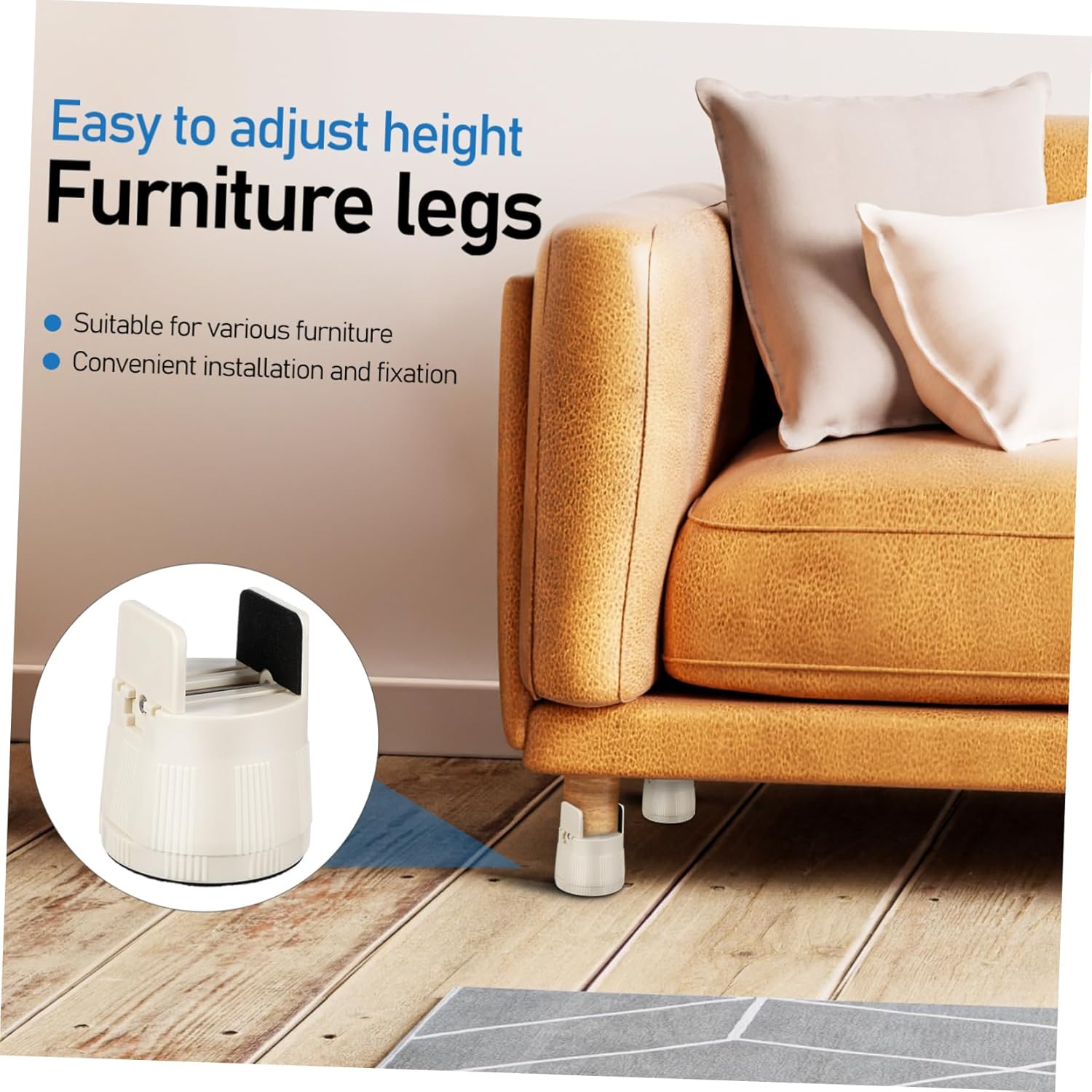 KICHOUSE 4pcs Adjustable Risers Furniture Leg Extenders for Height Increase Floor Protectors for Use Noise Reduction Design