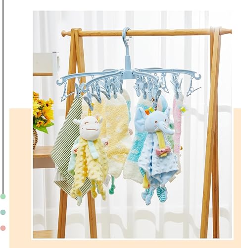 Miniatura 3 de Estante de secado plegable con 24 clips, colgador de goteo plegable para ropa, giratorio, resistente al viento, para colgar ropa de bebé, ropa