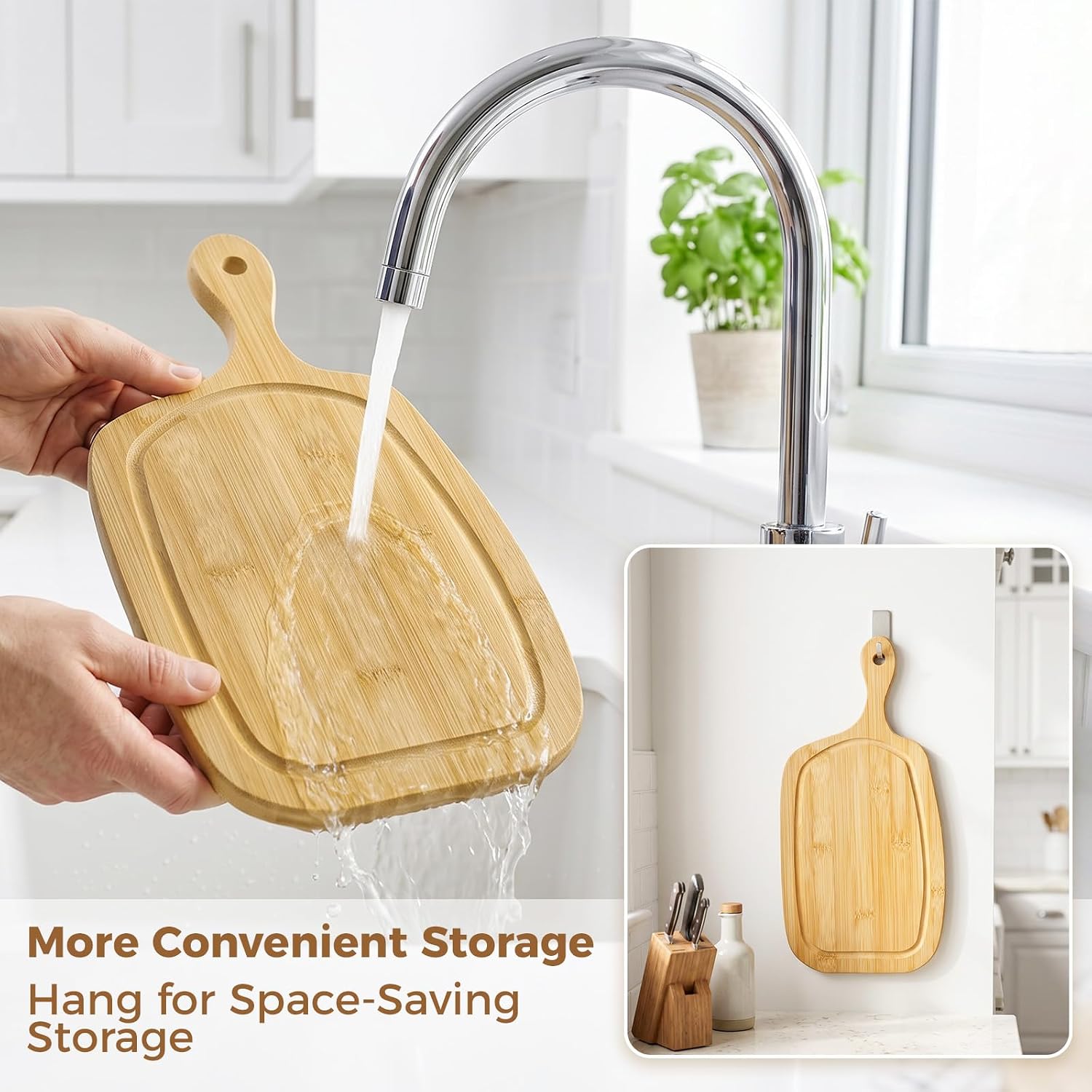 Bamboo Cutting Boards with Handle Set of 2, for Cheese Board - 15.5" × 7.6"