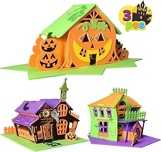 JOYIN 3 Pack Halloween Foam Haunted House 3D Craft Kit for Kids, 3D Halloween Scary Haunted House and Pumpkin Haunted House, Halloween Art and Craft DIY Kit, Halloween Party Favors Party Decoration