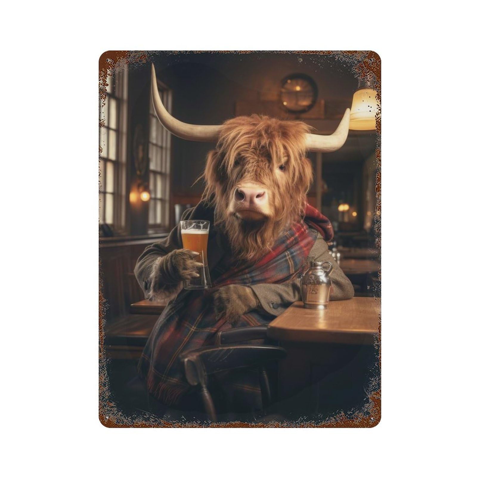 Rust Effect Scottish Highland Cow Vintage Rust Metal Sign 15.7"x11.8", Rustic Home Decor for Farmhouse, Kitchen And Entryway Decor