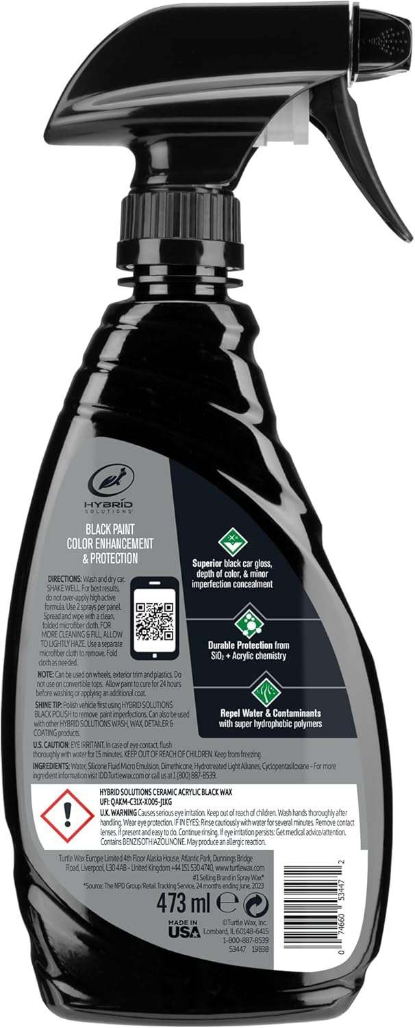 Turtle Wax Hybrid Solutions Ceramic Acrylic Black Car Wax Spray, Restores Apperance of Black Car Paint, Ceramic Coating Protection, Extreme Water Beading, High Gloss Shine, 16 oz (Pack of 1) - Image 6
