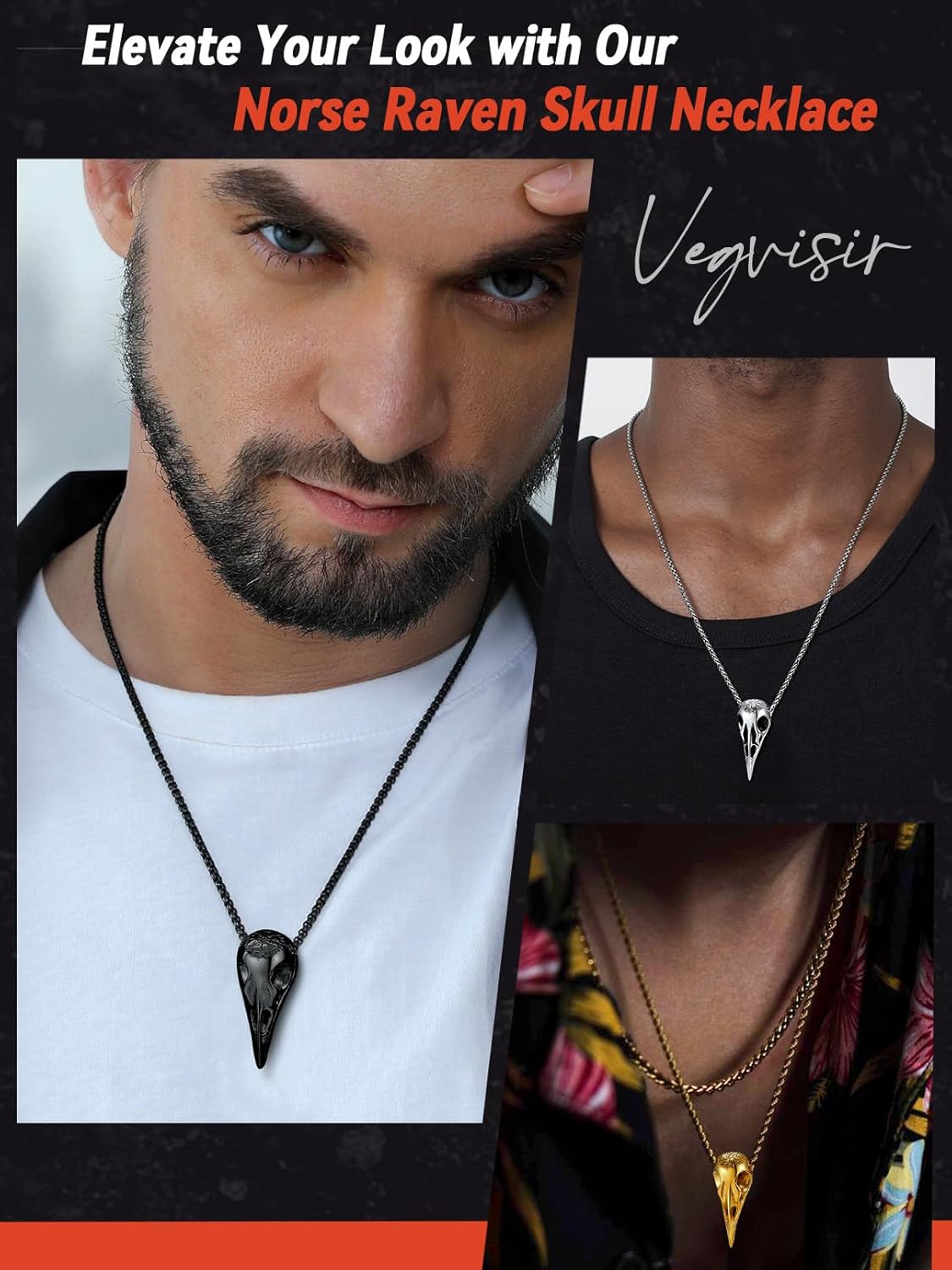 FaithHeart Viking Raven Necklace for Men, Norse Mythology Raven Skull Pendant Sturdy Stainless Steel Amulet Jewelry Gift for Men - Image 4