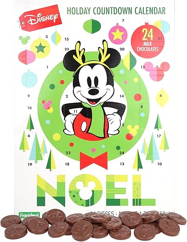 Miniatura 2 de Calendario de Adviento de chocolate de Mickey Mouse con 24 chocolates con leche, calendario de cuenta regresiva para Navidad de caramelos, paquete