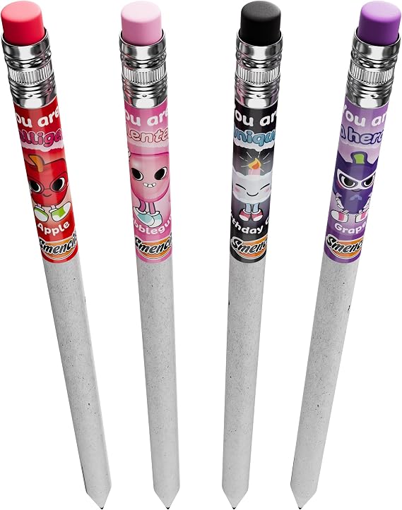 Smencils Sugar Star Scented Pencils HB #2 Graphite Pencils Made from Recycled Newspapers, 4 Pack, Long-Lasting Gourmet Scents, Fun School Supplies & Gifts for Kids, Teachers, Classroom Rewards