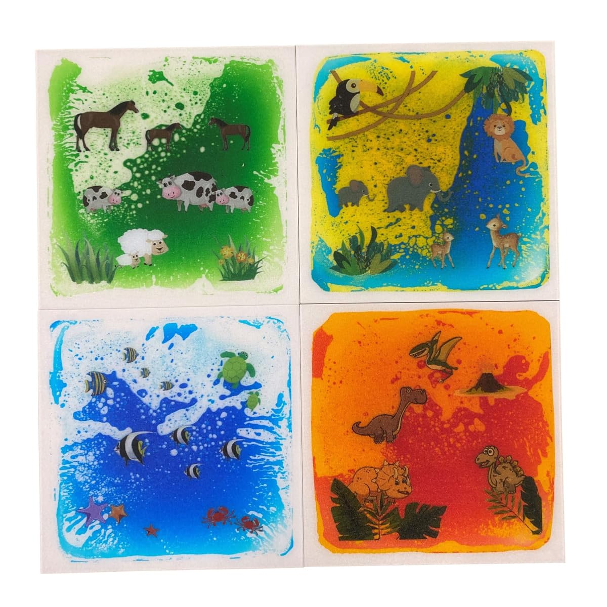 Playlearn Animal Themed Liquid Floor Sensory Tiles Set of 4-30cm | Visual and Tactile Exploration