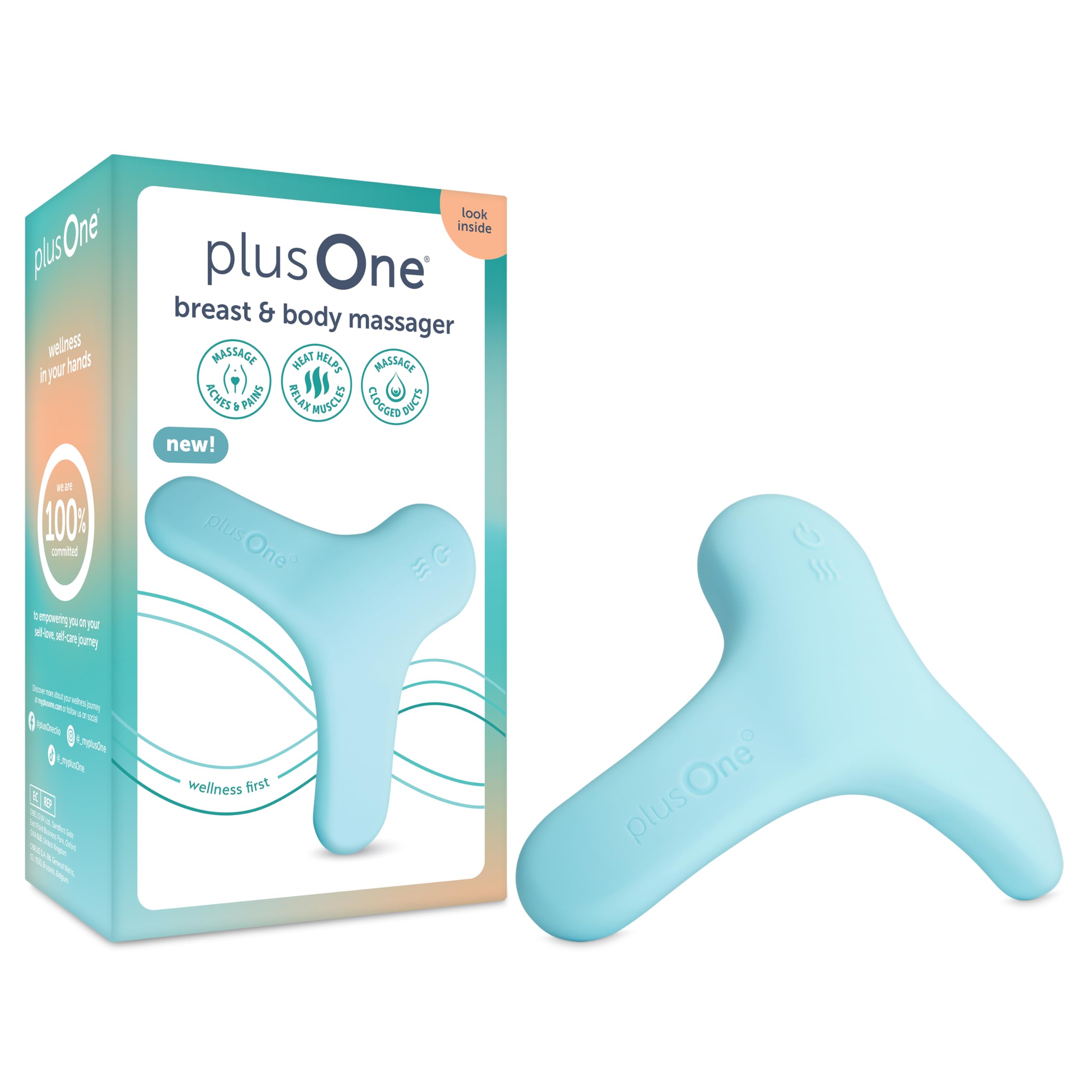 plusOne Breast Body Warming Lactation Massager, 5 Modes | Reduces Breast and Body Pain, 5 Vibrating Modes, 3 Warm Settings, 100% Waterproof, Helps Relieve Cramps
