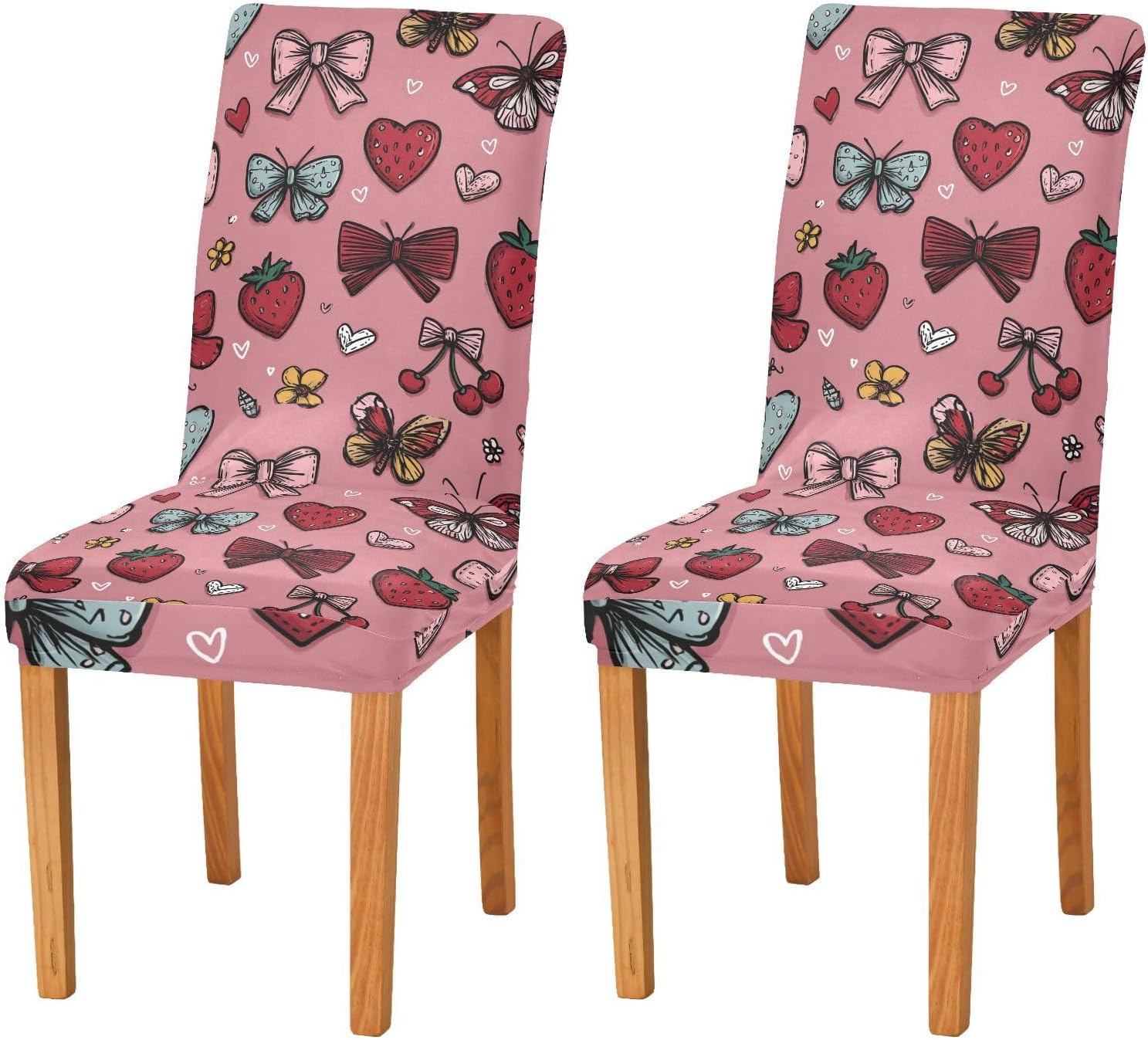 ALAZA Chair Covers for Dining Room, Strawberry Butterfly Love Pattern Stretch Chair Cover Sets Chair Protector Removable Washable for Ktichen Restaurant Hotel