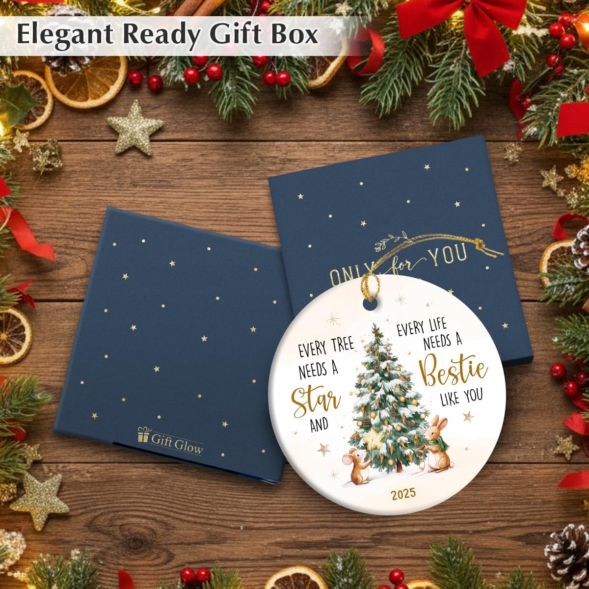 Bestie Gifts Christmas Ornaments for Friends 2025, Friends Xmas Ornaments, Double Sided Ceramic Ornament Hanging Decor, Friendship Gifts for Women, BFF, Bestie, Sister - Image 3