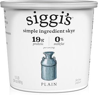 Siggi's Icelandic Strained Nonfat Plain Yogurt, 24 oz Tub - 19g Protein, Thick Creamy Skyr, Low Sugar Snack