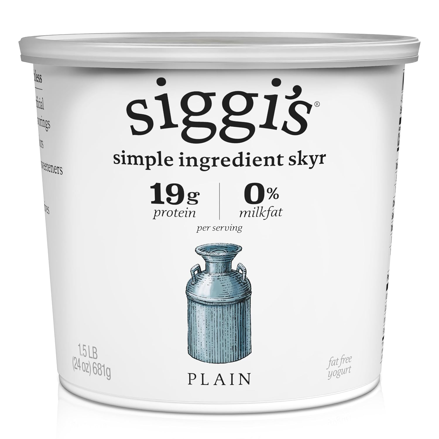 siggis Icelandic Strained Nonfat Yogurt Plain 24 oz Multiserving Container Thick Protein-Rich Yogurt Snack