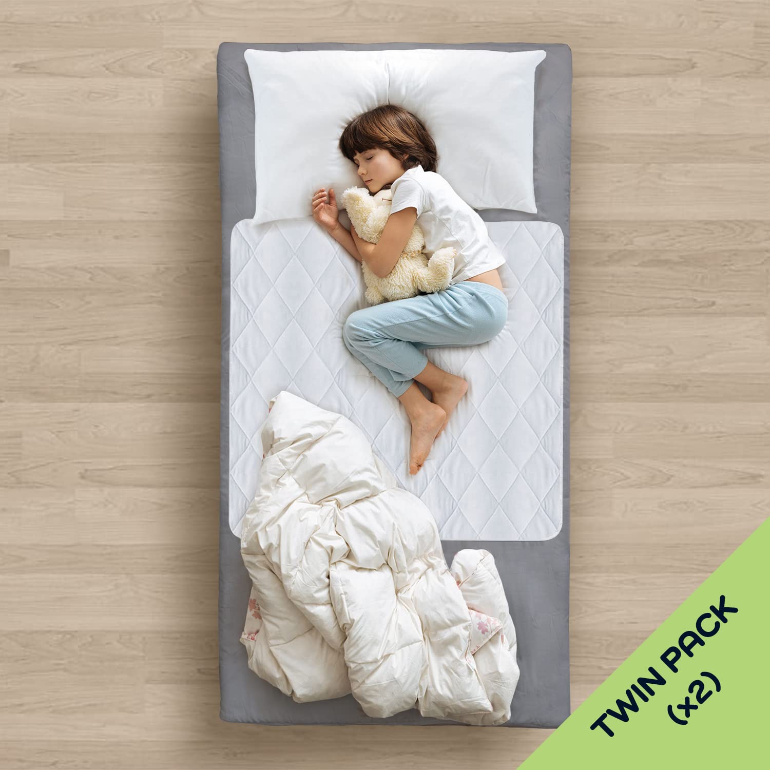 2 x Tapis de lit lavables | Oreillers de lit imperméables de qualité supérieure | Drap humide Incontinent pour adultes ou enfants | Protège-matelas réutilisable (2, sans ailes (blanc))