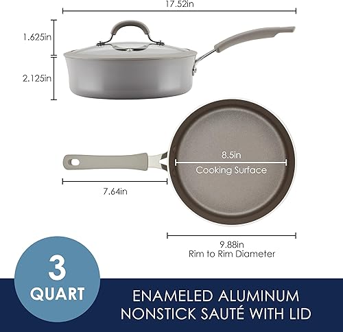 Miniatura 2 de Rachael Ray Cook + Create Sartén Antiadherente con Tapa, 3 Cuartos, Gris