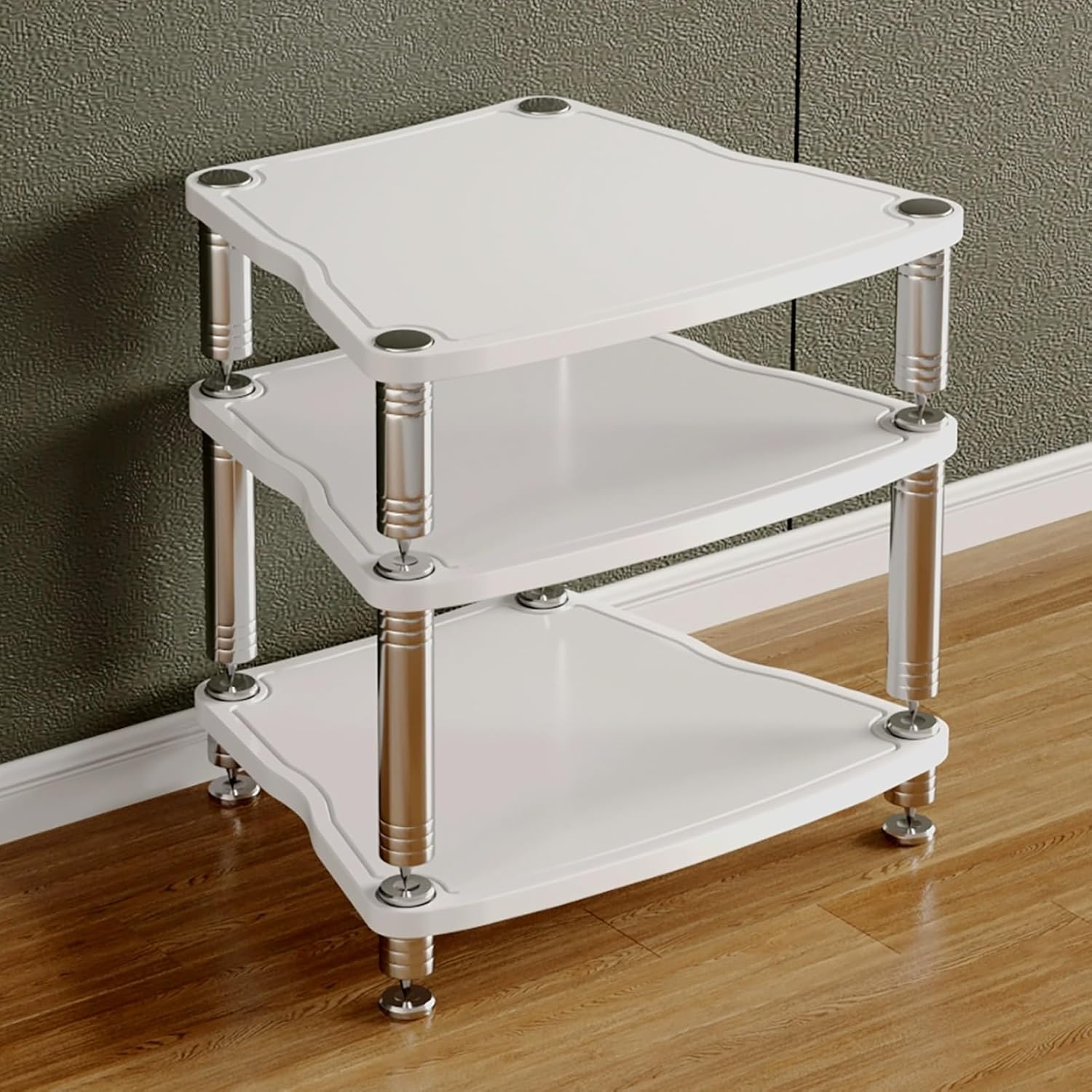 Modern AV Media Rack, 3-Tier Stereo Cabinet with Shock-Absorbing Feet, Black Media Storage Stand for Entertainment Components(White,3 Tier 65x55x61.5cm)