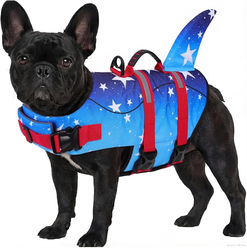 ASENKU Dog Life Jacket - Pet Safety Vest for Swimming & Boating, Shark Life Jacket with Floatation, Dog Lifesavers Swimsuits for Small Medium Large Dogs (GradStar, M)