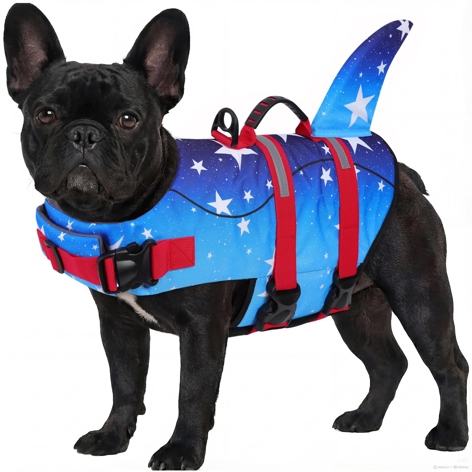 ASENKU Giubbotto Salvagente per Cani, Giubbotto Salvataggio Cane Squalo per Nuoto e Sport Acquatici,con Maniglia Superiore e Cintura di Sicurezza Regolabile, per Cani di Taglia Piccola Media Grande XS