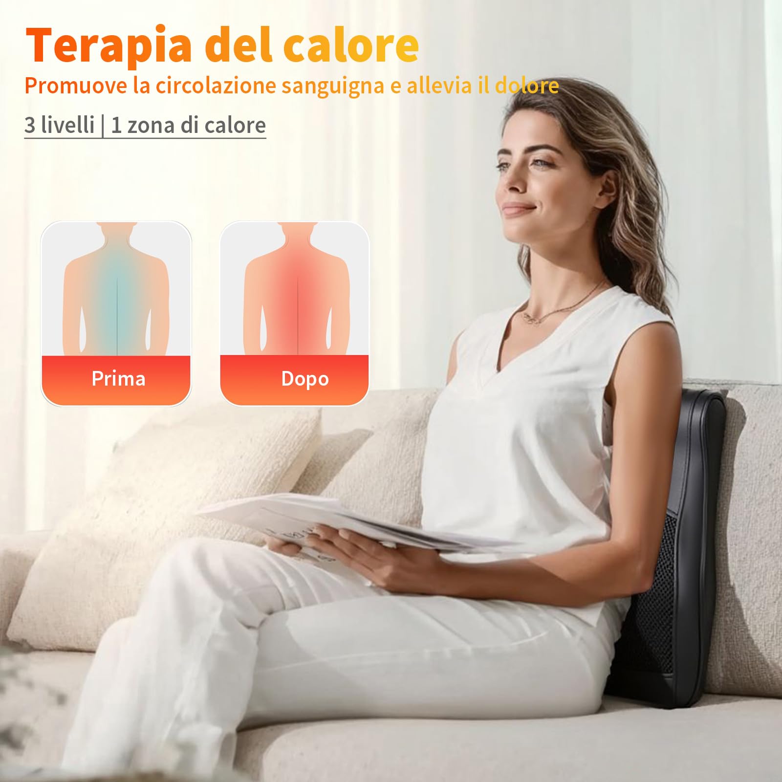 Massaggiatore per collo con calore e vibrazione, massaggiatore per la schiena con 3 livelli di calore e 3 intensità, massaggiatore Shiatsu per ufficio, casa e auto, per sollievo mirato dal