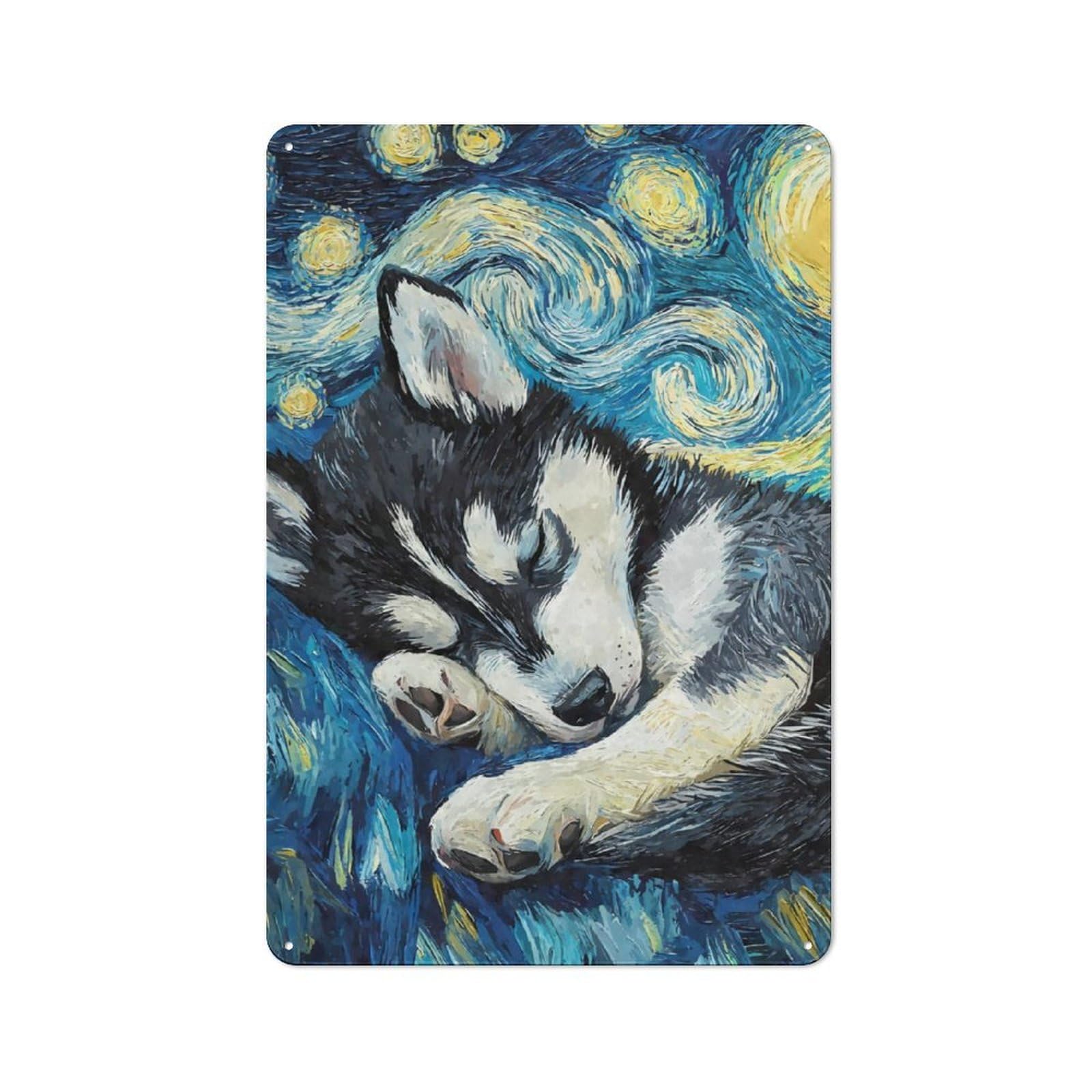 Junmoney Husky Puppy Starry Night For Garden Room Or Summerhouse, Vintage Tin Sign 30X20cm, A Metal Wall Feature For Garden Rooms And Summerhouses