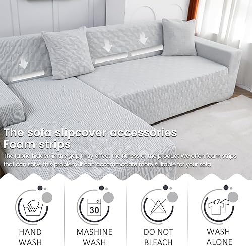 Miniatura 4 de OKYUK Funda para sofá modular en forma de L 2023, 2 fundas de sofá de alta elasticidad de 3 + 3 asientos + 2 fundas de almohada gratis, protector