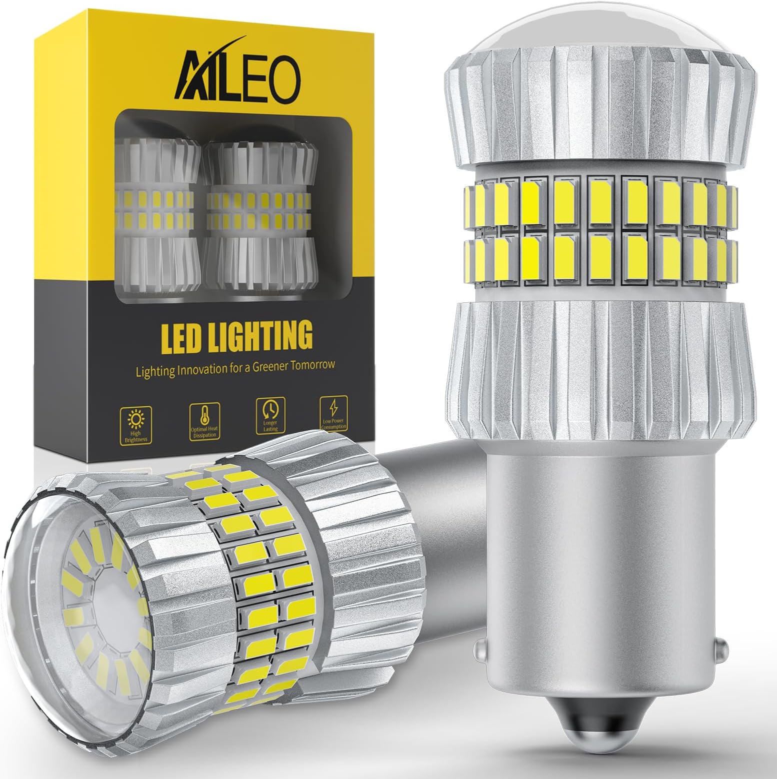 AILEO 1156 LED Bulb White 6500K,2024 Upgrade 500% Brighter Unique 1:1 Design,1156A 7506 3497 1141 P21W 1003 BA15S LED Bulbs with Projectors, for Back Up Reverse Lights and Brake Tail Lights DRL,2 PCS