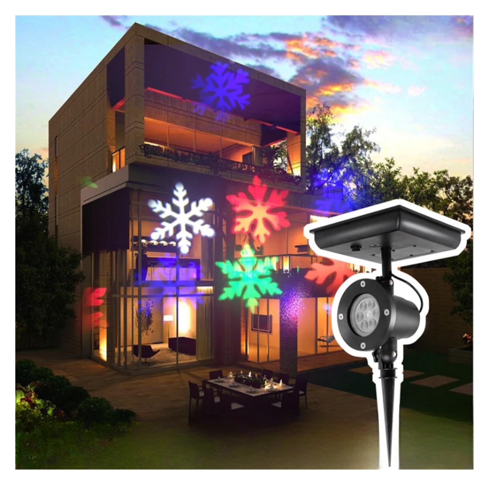 LED Christmas Projector Lamp 180 Rotatable Solar Full Sky Star Light Party Sta Light Outdoor Garden Lawn Lamp(Colorful Snowflake)