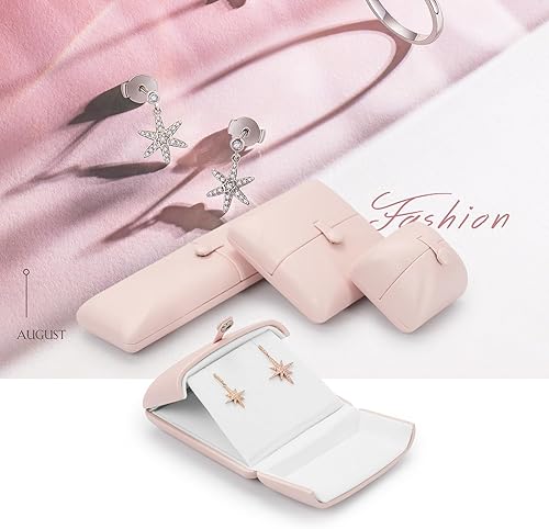 Vista 6 de Papten Joyero de cuero PU collar de cadena larga de terciopelo interior caja de regalo collar cadena larga caja de almacenamiento (rosa claro)