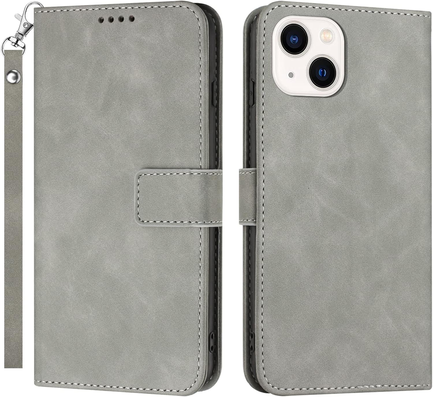 Wallet Case for iPhone 14/14 Pro/14 Plus/14 Pro Max, Magnetic PU Leather Stand Flip Cover with Card Slot Wrist Strap TPU Shockproof Interior Case,Red,14 6.1"