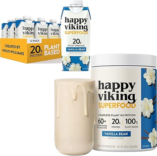 Happy Viking Polvo y batidos de proteína de vainilla, creados por Venus Williams, 0.71oz de proteína, bajo en carbohidratos, keto, vegano, sin