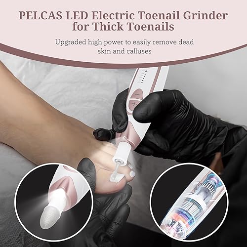 Miniatura 6 de PELCAS Lima de uñas eléctrica, molinillo de uñas de 5 velocidades para uñas gruesas, taladro de uñas inalámbrico, kit de manicura y pedicura con luz