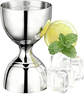 Professional Bartender Jigger - Premium Cocktail Bell Jiggers - 1oz & 2oz Double-Sided Stainless Steel Measuring Cup with Etched Inside Markings, Easy Read Ounce Lines for Home Bar & Cocktail Making